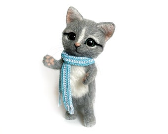 Valentinstag Geschenk Wolle Katze Figur, Muttertag Geschenk niedliche graue Kätzchen Puppe.