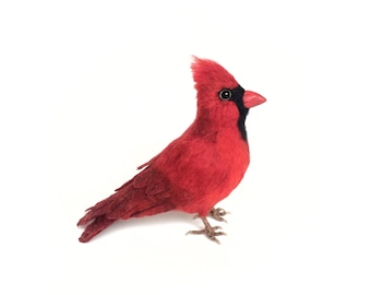 Needle felted red CARDINAL bird christmas ornament.