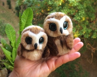 2 pieces Mother’s day gift needle felted owl family, soft natural wool toy birds.