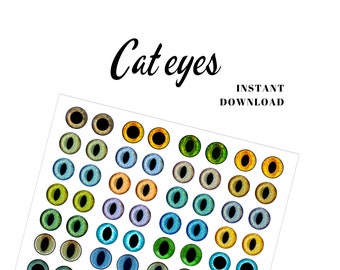 Printable color cat eyes Collage Sheet to handmade cat dolls, needle felted kittens, amigurumi cats. Digital download PNG file.