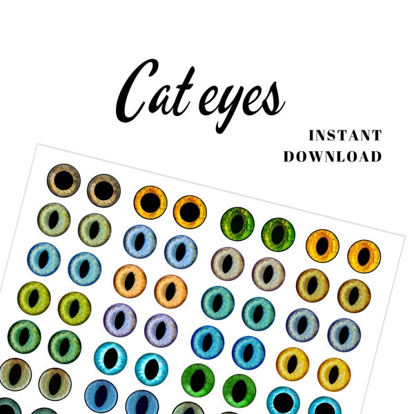 Feuille de collage couleur yeux de chat imprimable pour poupées chats faites main, chatons feutrés à l'aiguille, chats amigurumi. Fichier PNG à téléchargement numérique.