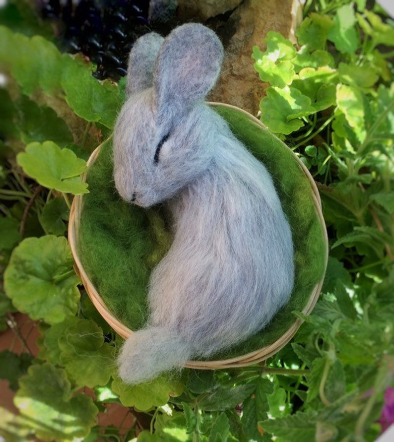 Gray Needle Felted Sleeping Bunny Figurine Organic Wool - Etsy