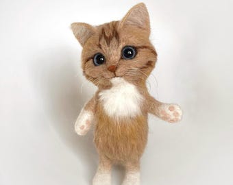 Adorable Ginger Tabby Cat Doll: Needle Felted Wool Kitten Figurine