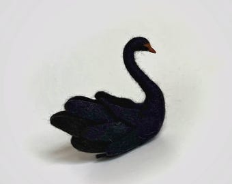 Handmade Needle Felted Black Swan Wool Sculpture