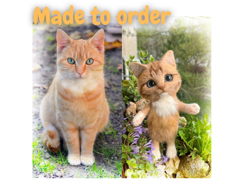 Wool cat doll portrait, custom needle felted kitten memory replica. No realistic, toy looking, made to order. image 1