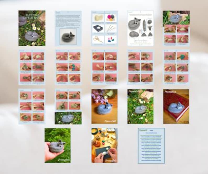 The image shows several small images of the needle felting technique and process against a colorful background.