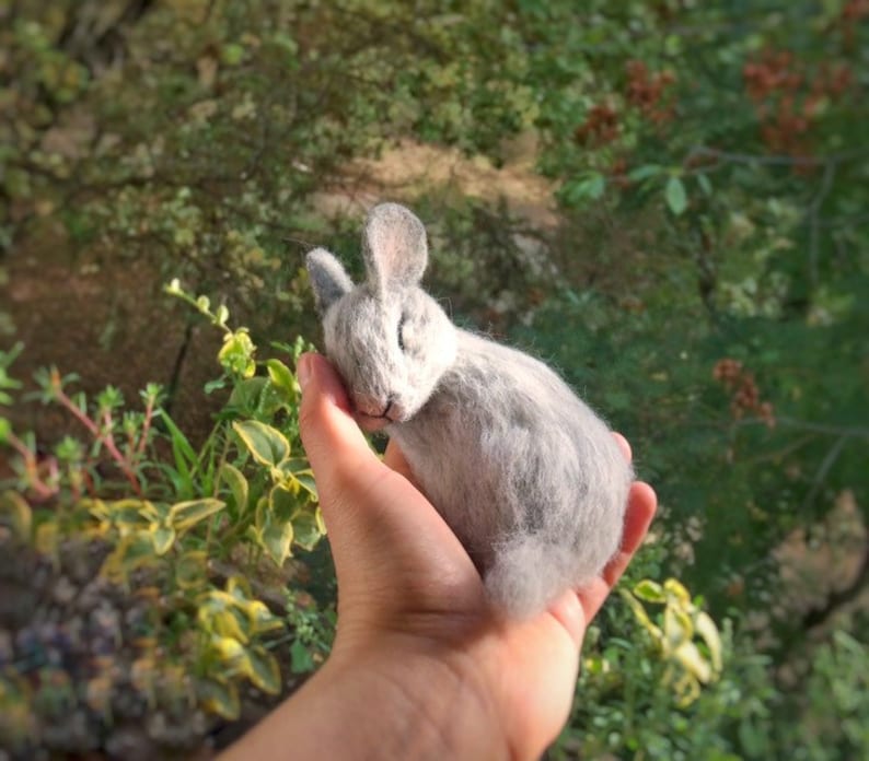 Gray Needle Felted Sleeping Bunny Figurine Organic Wool - Etsy