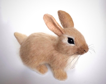 Needle Felted Fluffy Bunny: Handmade Hight Quality Wool Easter Decor Figurine