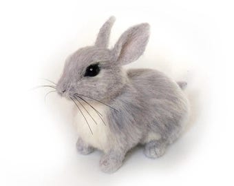 Realistic Needle Felted Gray Bunny: Easter Decor Wool Figurine