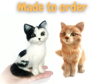Needle felted kitten replica, Personalized Toy-Like Pet Memorial. Made to order.