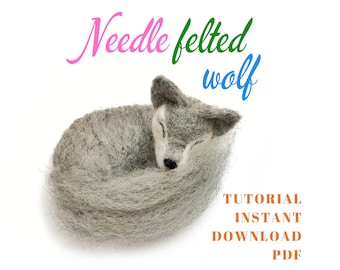 Tutorial de lobo durmiente de lana en PDF, descarga digital, guía para hacer un lobo con fieltro de aguja.