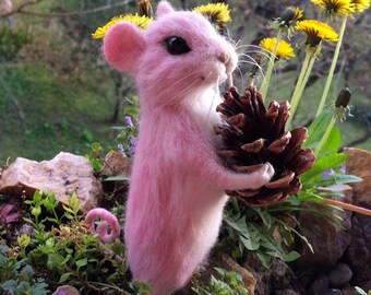 Statuetta Topo In Feltro Ad Ago Per San Valentino – Con Cuore E Rose, Fatto A Mano, Regalo Romantico