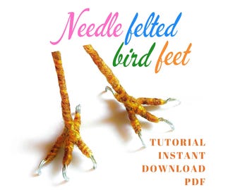 Tutorial para hacer patas de pájaros realistas, archivo PDF de descarga digital, guía para hacer patas de lana para pájaros de fieltro con aguja.