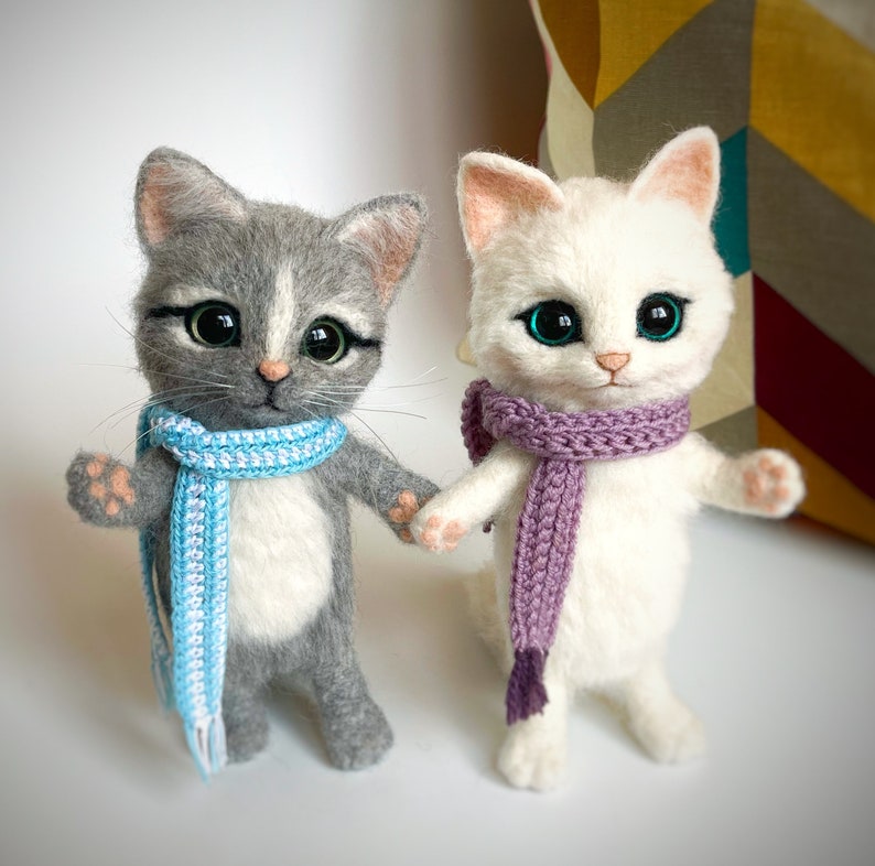 Wool cat doll portrait, custom needle felted kitten memory replica. No realistic, toy looking, made to order. image 10