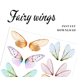 Printable transparent FAIRY WINGS Collage Sheet to jewellery, handmade dolls, invitations cards, scrapbooks, cakes. Digital download file.