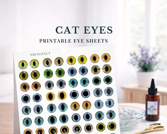 Printable Color Cat Eyes Sheets: Needle Felted Kitten and Amigurumi Supplies (Digital Download)