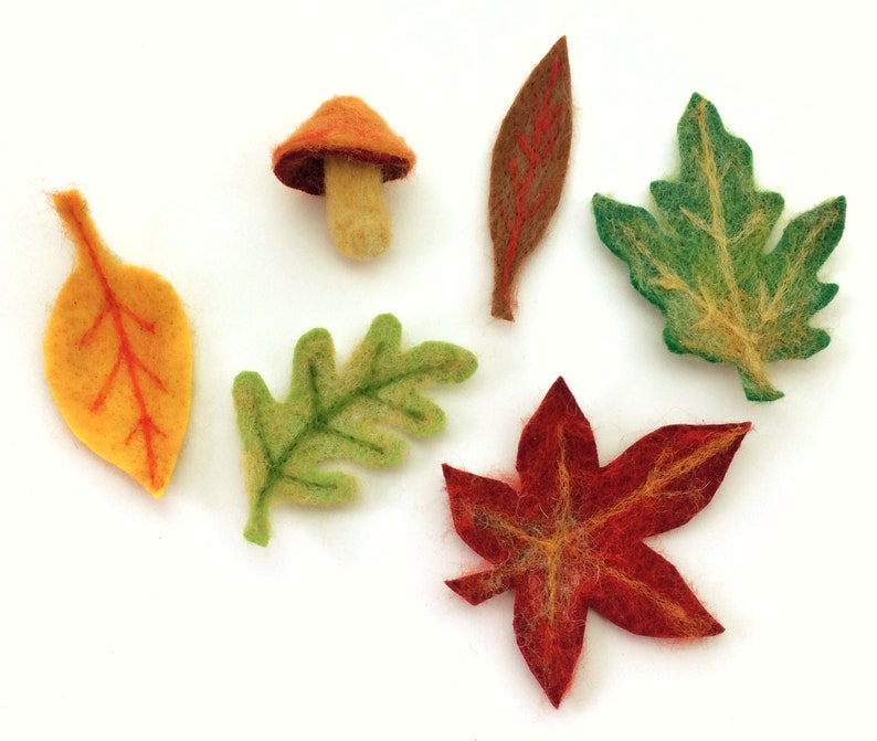 Needle felted autumn leaves and mushroom PDF tutorial Instant Etsy