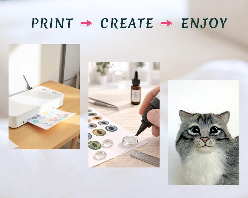 Above the picture there is a caption - download - print - create and enjoy, followed by three small pictures below. This will inspire you to get started in needle felting and jewelry making.