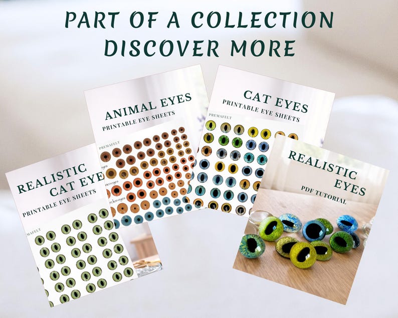 Folhas para imprimir com desenhos de olhos de gato coloridos: Materiais para feltragem de gatinhos e amigurumi (Download digital) imagem 17