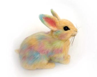 Needle Felted Wool Bunny: Rainbow Color Boho Easter Decor