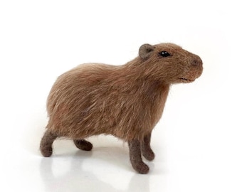 Needle felted capybara – handmade fluffy wool zoo animal figure