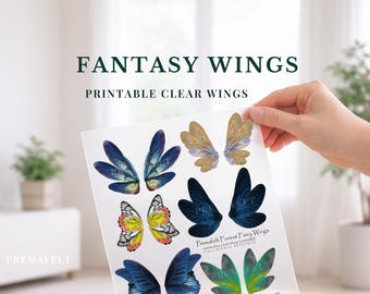 Printable fantasy figure wing sheets, cut-out wings set for transparent acetate printing