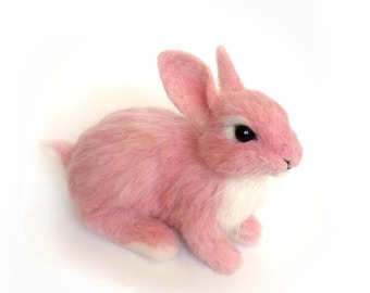 Handmade Needle Felted Wool Bunny: Pink Easter Decor Figurine