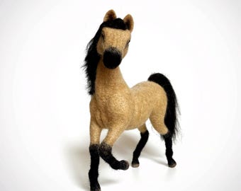 Realistic mustang horse figurine, needle felted wool rider gift, horse lover decor