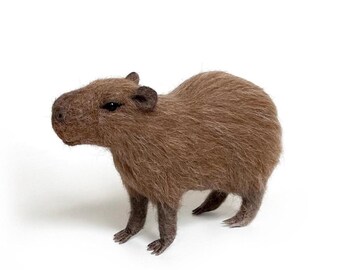 Needle felted standing capybara – lifelike handmade wool animal