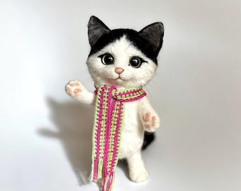 Needle Felted Wool Cat Figurine: Handmade Kitten Doll
