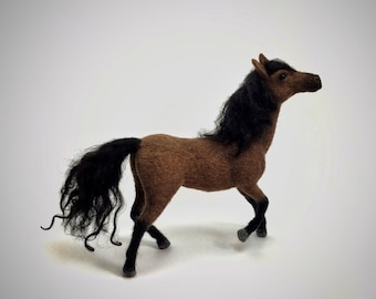 Soft Wool Horse Sculpture, Realistic Needle Felted Mustang Figurine.