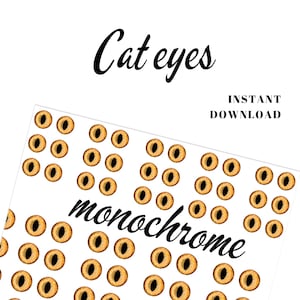 Printable monochrome cat eyes Collage Sheet to handmade cat dolls, needle felted kittens, amigurumi cats. Digital download PNG file