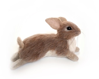 Needle felted lying bunny, easter decor wool bunny for animal friends.