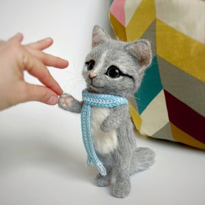 Wool cat doll portrait, custom needle felted kitten memory replica. No realistic, toy looking, made to order. image 9