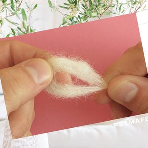 The picture shows the process of making a figure out of wool with needle felting