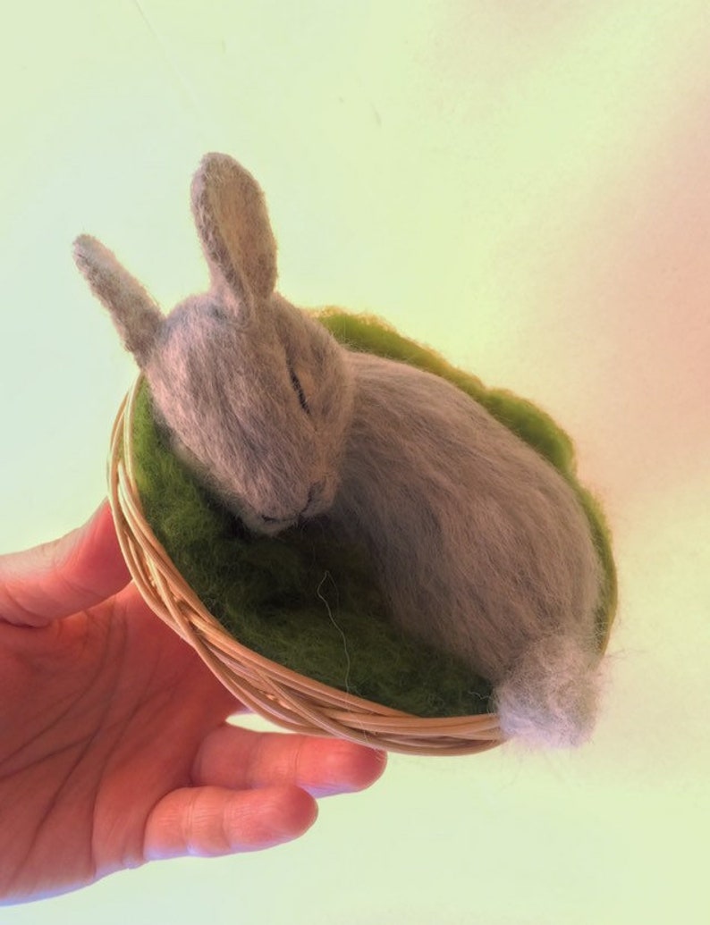 Gray Needle Felted Sleeping Bunny Figurine Organic Wool - Etsy