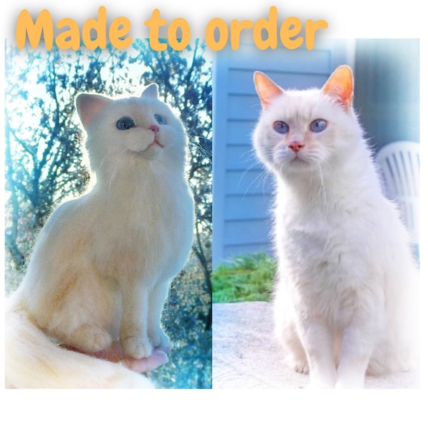 Custom wool cat portrait, no realistic, toy looking, cute needle fellted kitten replica, Unique Gift memory, made to order.