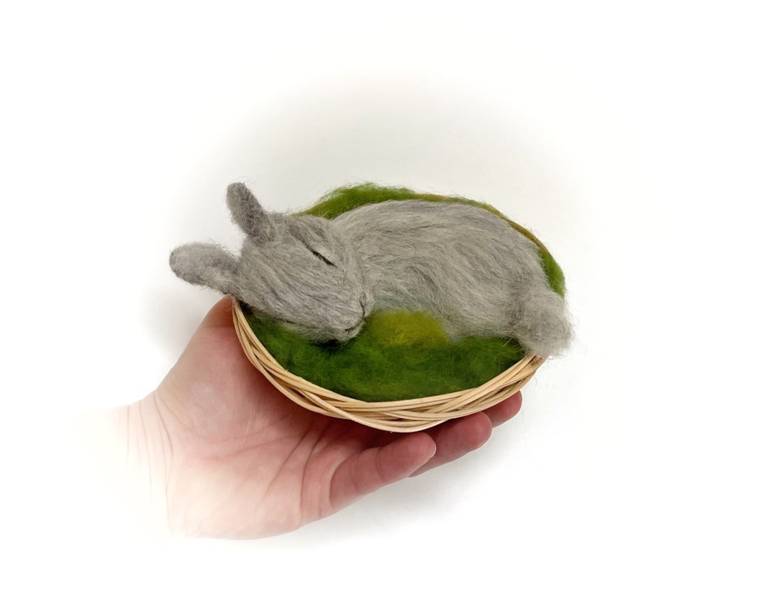 Gray Needle Felted Sleeping Bunny Figurine Organic Wool - Etsy