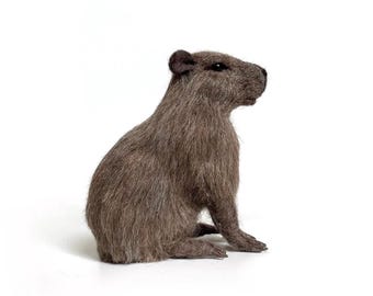 Needle felted sitting capybara – realistic home decor wool figure