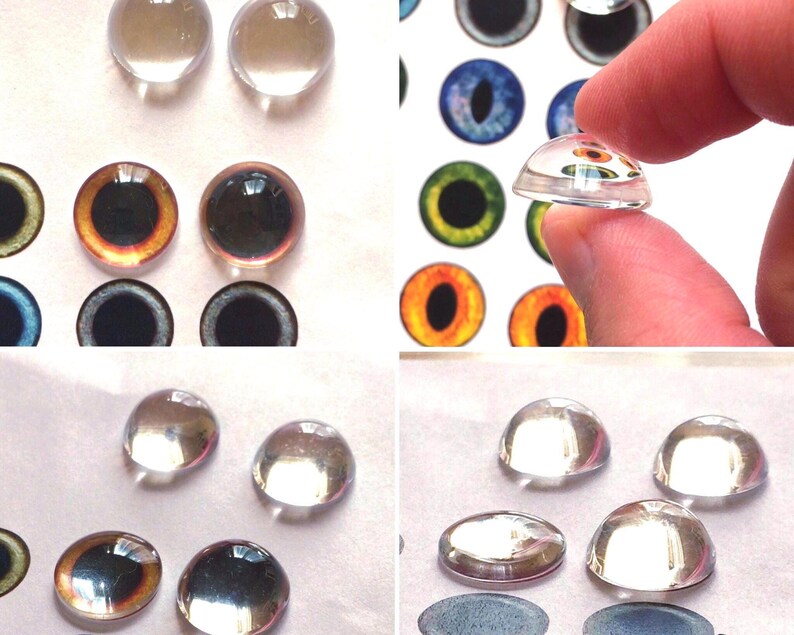 The picture shows a collage sheet and a glass lens into which the eye pattern can be glued.