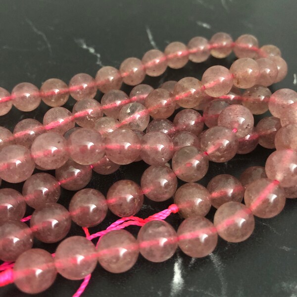 Perles Quartz fraise Naturelle 8mm ,lot de 10 perles