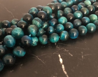 perles Oeil de tigre  turquoise  6 ou 8mm