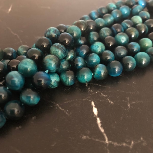 perles Oeil de tigre  turquoise  6 ou 8mm