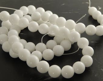 perles de Jade  BLANC 10mm, ref692 lot de 10