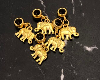 5 golden elephant pendant spacer beads