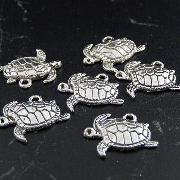 5 breloques tortue couleur argent antique