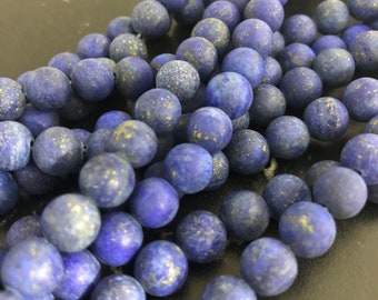 perles Lapis Lazuli givrées 8 mm ,lot de 10 perles