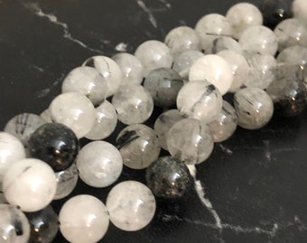 Perles Quartz rutile noir 8mm ,10 ou 48 perles