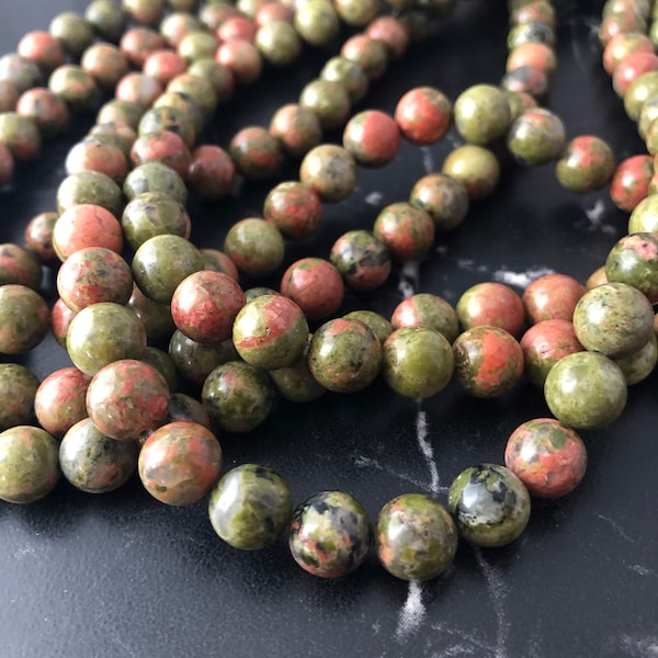 10 natural Unakite beads 8mm