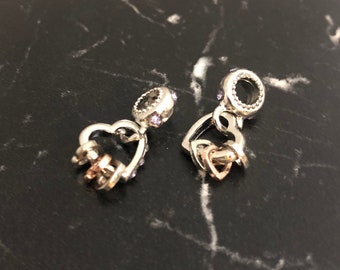 2 rhinestone heart spacer beads